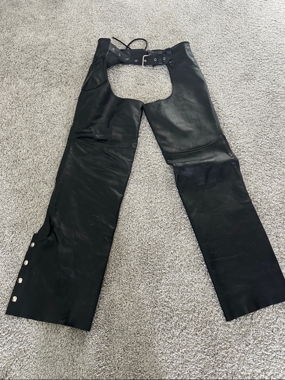 Black Genuine Leather Open-Side Chaps - Women